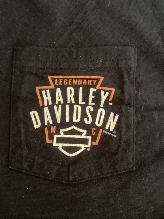 Harley-Davidson Black Pocket Tee with Orange & White Logo - Picture 4 of 7